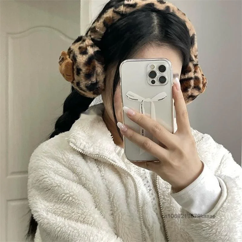 Sanrio-orejeras con estampado de leopardo para niña, bufanda cálida de felpa suave, versión coreana, accesorios de moda, Hello Kitty Y2k, Invierno