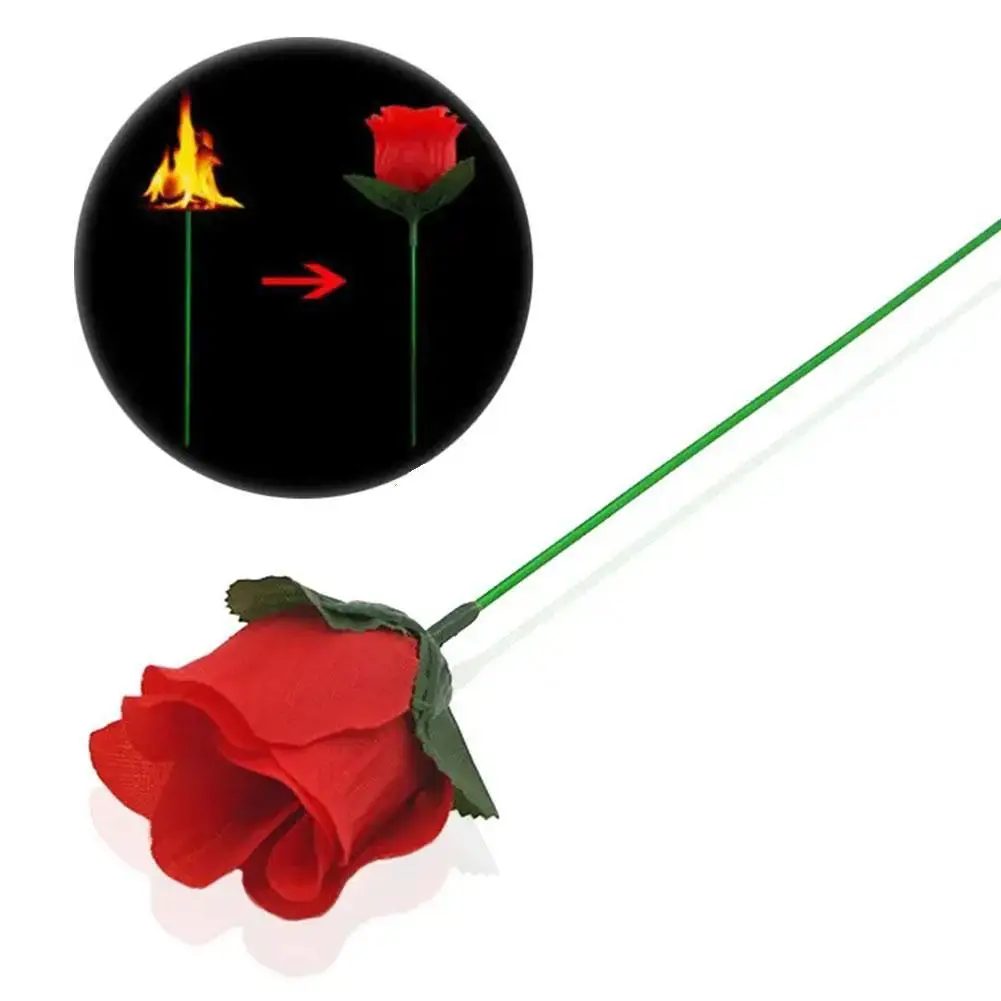 Antorcha de flor mágica que aparece de llama a rosa para flor, truco de magia, llama que aparece, flor, accesorios de ilusión de barra de mago profesional
