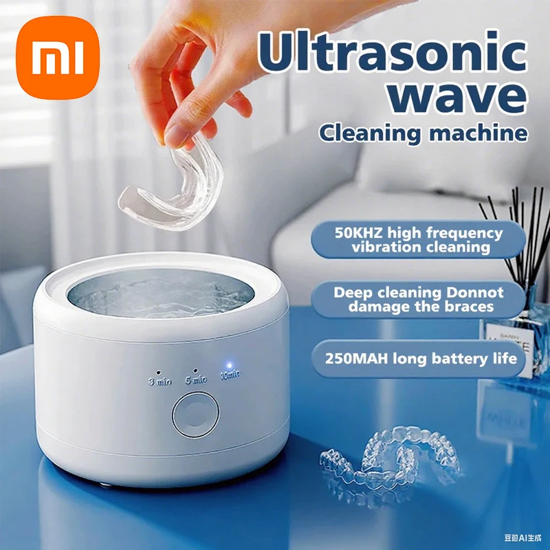 Limpiador ultrasónico Xiaomi, máquina de limpieza eléctrica portátil de 3 velocidades, limpiador con temporizador recargable por USB para gafas, joyería, dentaduras postizas