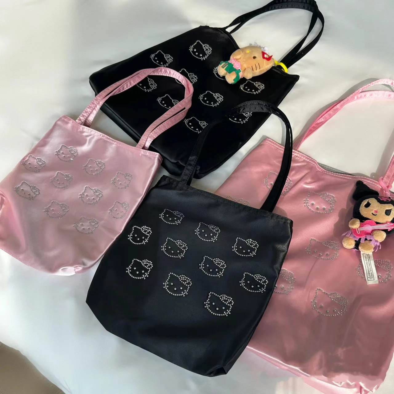 2025 Hot Diamond Shoulder Bag with Silk Surface Cute and High End Tote Versatile Handheld for Girls Large Capacity