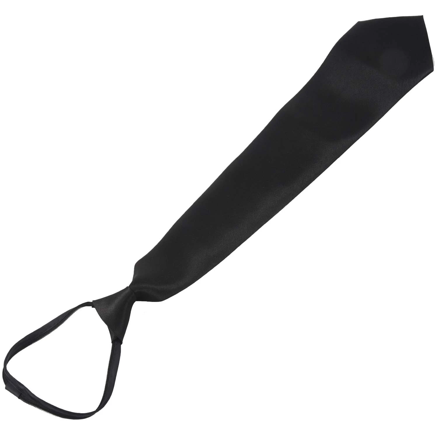 Poliéster preto sólido masculino com zíper gravata, laço com zíper