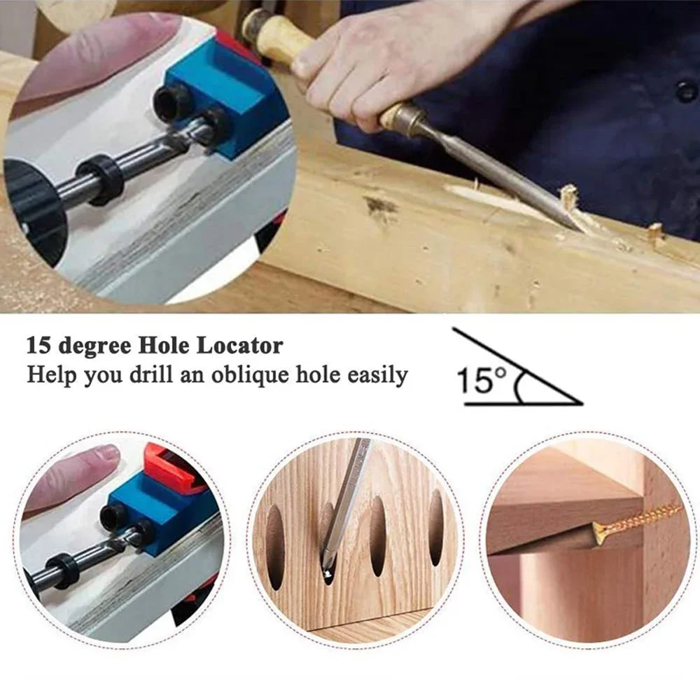 Houtbewerking Schuine Pocket Gat Locator Jig Kit 15-Grad Hoek Boor Gids Set Perforator DIY Timmerwerk Gereedschap Boren