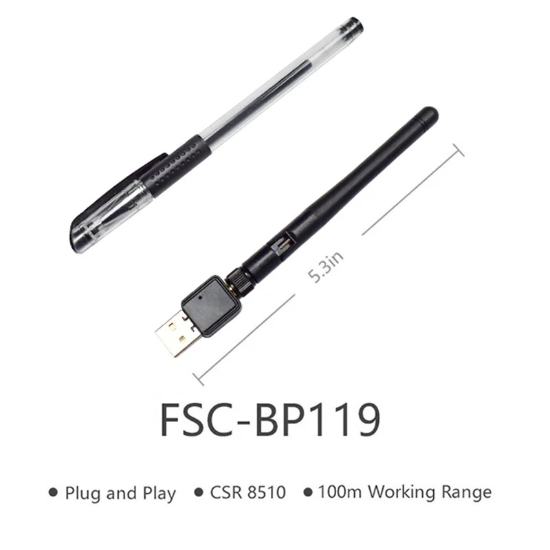 Feasycom FSC-BP119 100 m Long Range BT 4.0 Dongle Klasse 1 SMA PnP USB Bluetooth-Adapter für Windows 10/8/7, XP, Vista, Linux