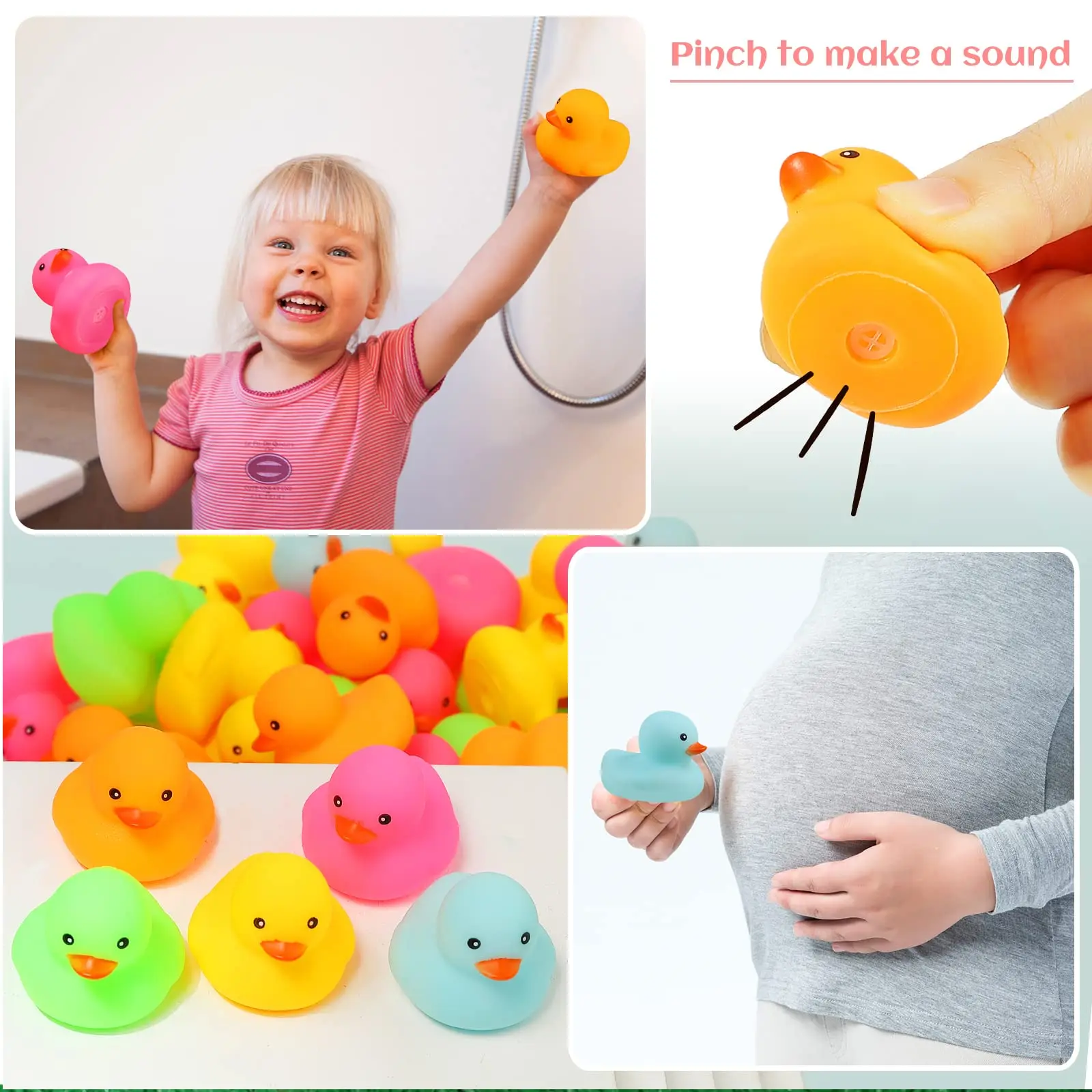 30/60/90pc Multicolor Mini Rubber Duck Bath Toy ,Squeak and Float Colored Small Ducks in Bulk Baby Sower Ducks ,Birthday Gifts