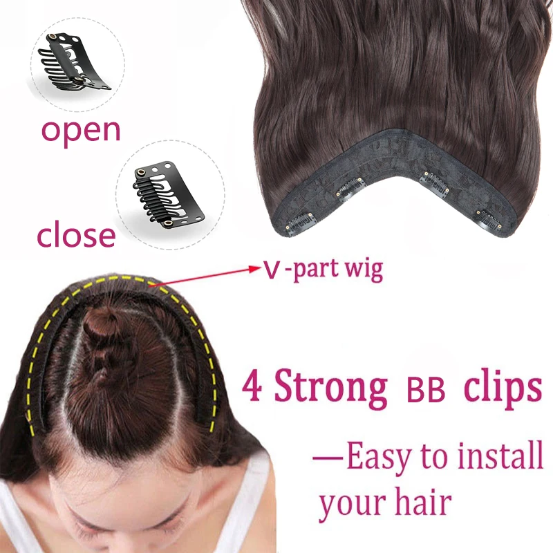 20 Zoll synthetische lange lockige Haarverlängerung V-förmiger BB-Clip-Stil unsichtbares schwarzblondes Haarteil für Frauen