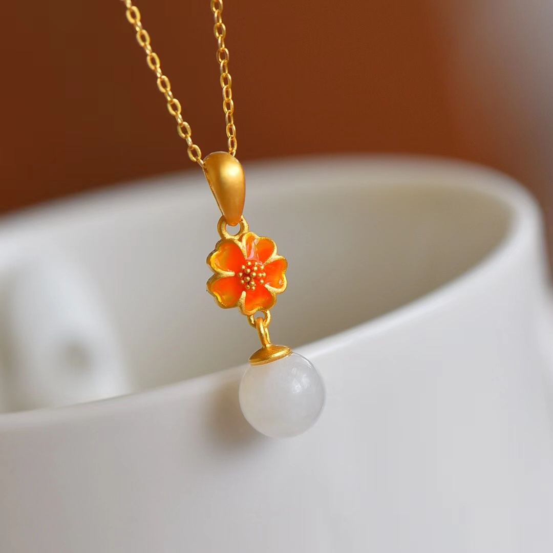 S925 Prata Incrustada Hetian Jade Esmalte Pingente para Mulheres, Colar de Pedra Natural, Cadeia Clavícula Elegante, Charme Jóias