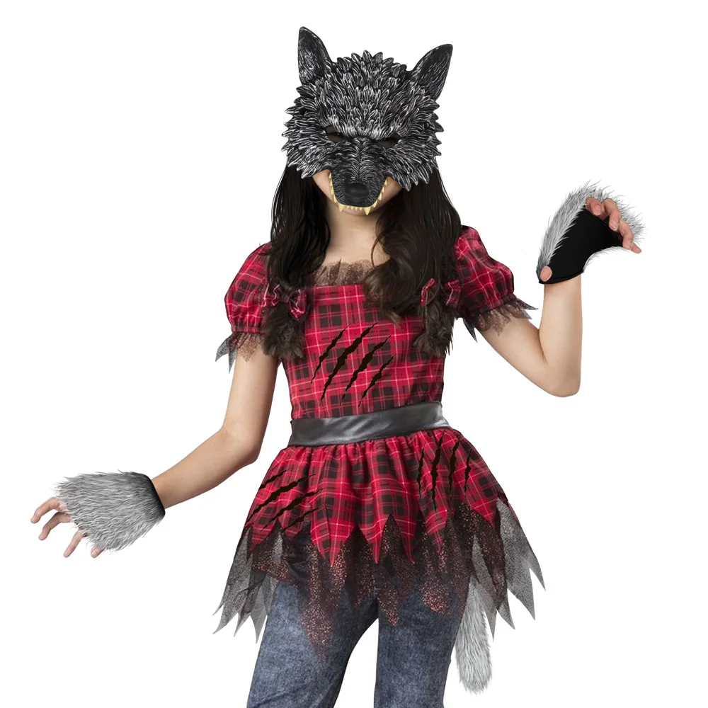 Neues Wolf-Kostüm-Set, Halloween-Maske, Handschuhe, Schwanz, Cosplay, Party-Zubehör, komplettes Outfit-Set für Erwachsene, Kinder, Kostüm, Verkleidung, Party