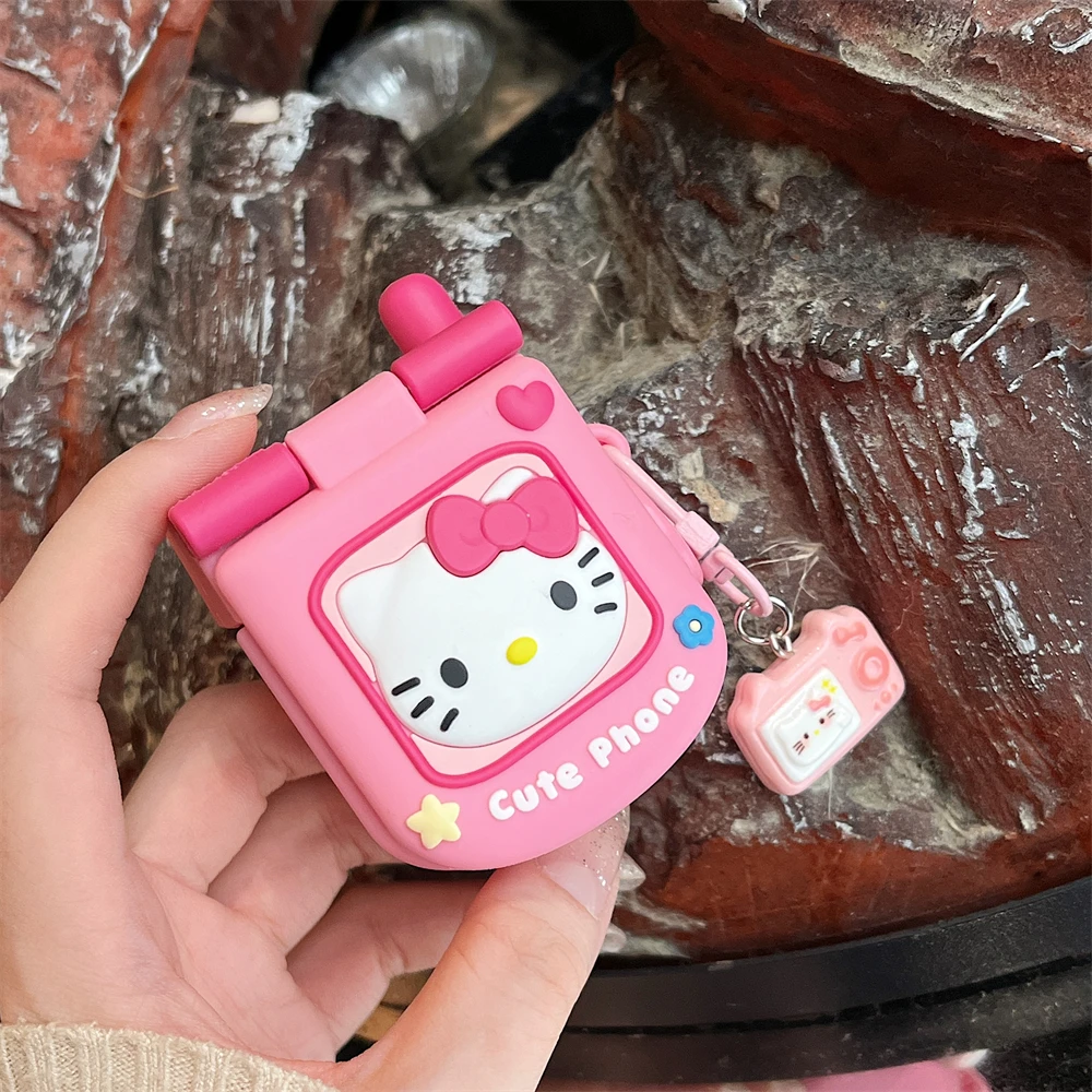Funda para auriculares con lazo 3D de Hello Kitty para Apple AirPods 1, 2, 3 generación, Airpods Pro Pro2, funda para auriculares inalámbricos con Bluetooth de silicona
