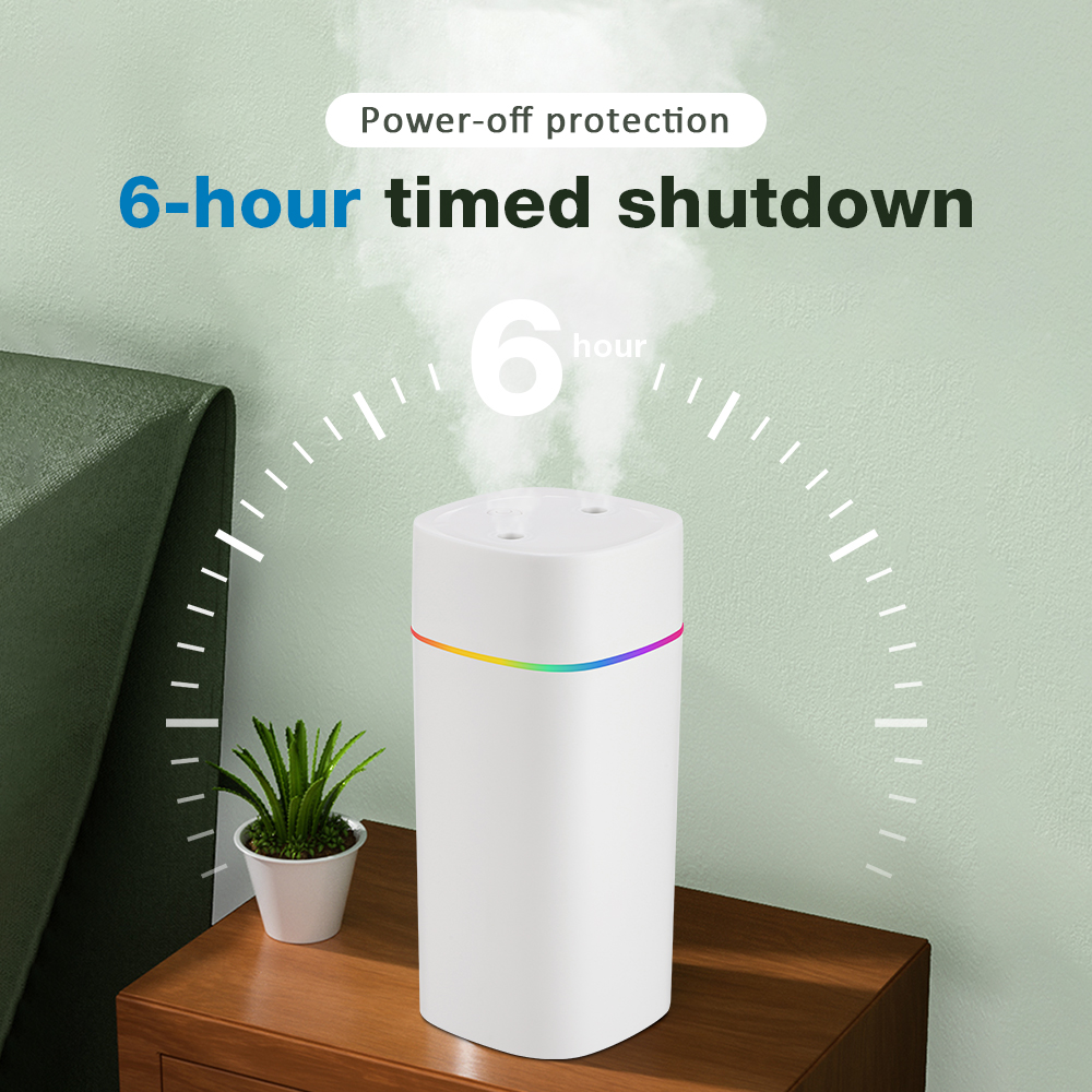Air Humidifier สเปรย์คู่พอร์ตน้ํามันหอมระเหยน้ํามันหอมระเหย Humidifier Mute Atomizer ไฟสีสันสําหรับรถบ้านสํานักงาน 600ML