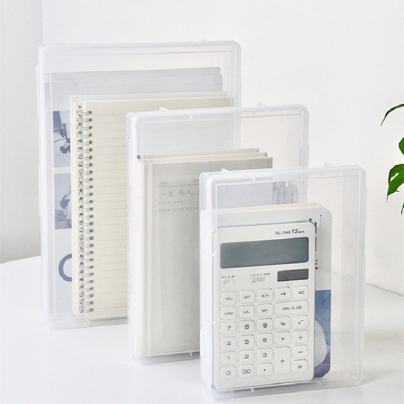 A4 File Storage Box Transparent Portable Document Organizer Dust-proof Plastic Stationery Storage Case Office Desktop Supplies