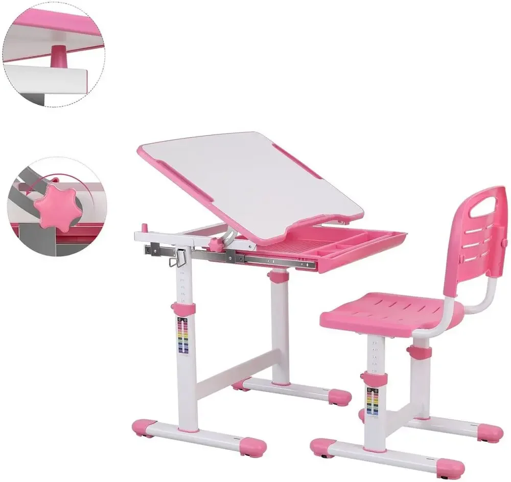 Mesa infantil com altura ajustável, cadeira de mesa para estudantes, adolescentes, crianças com gaveta removível para crianças de 3 a 10 anos