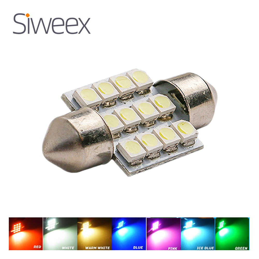 31mm 3528 1210 SMD 12 LED coche Auto adorno cúpula Interior mapa luces bombilla lámpara para DC 12V azul verde rojo hielo azul blanco