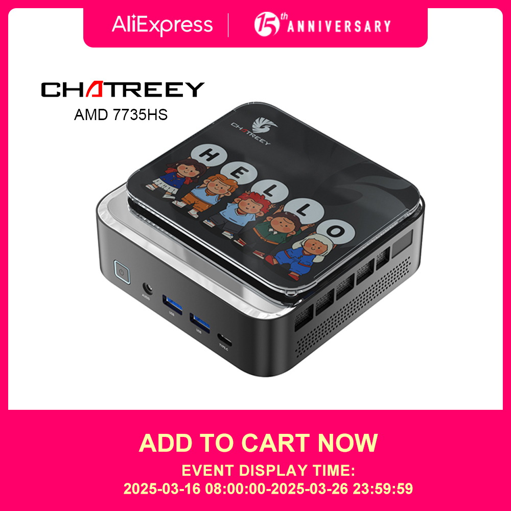 Chatreey AN3P Mini PC R7 7735HS 680M Gaming คอมพิวเตอร์เดสก์ท็อปพร้อม WiFi 6/บลูทูธ 5.2 // HDMI/DP/USB 4.0