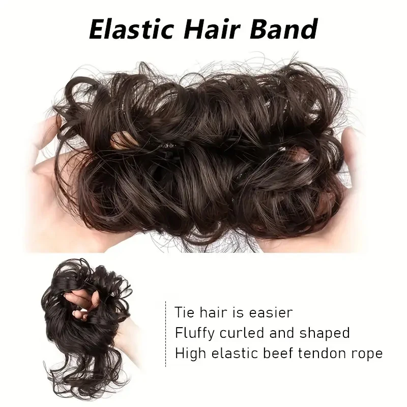 Synthetischer, eleganter, unordentlicher, lockiger, elastischer Gummiband-Haarknoten, flauschig, leicht zu stylen, geeignet für den täglichen Gebrauch