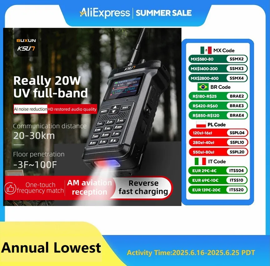 KSUT UV119D VHF UHF banda Dual Ham Radio linterna carga inversa intercomunicador 20W Walkie Talkie de alta potencia para la industria al aire libre
