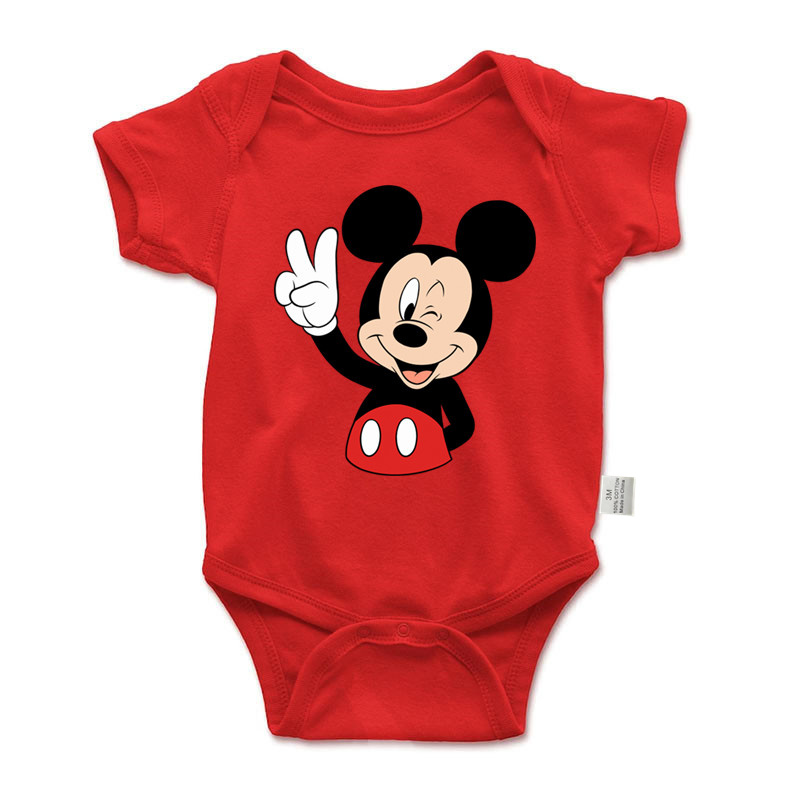 Disney Chuột Mickey 0-24M Cho Bé Gái Bé Trai In Hình Onesie Mùa Hè Sơ Sinh Áo Liền Quần Cotton Bodysuit Bé Hoạt Hình Quần Áo trang Sức Giọt