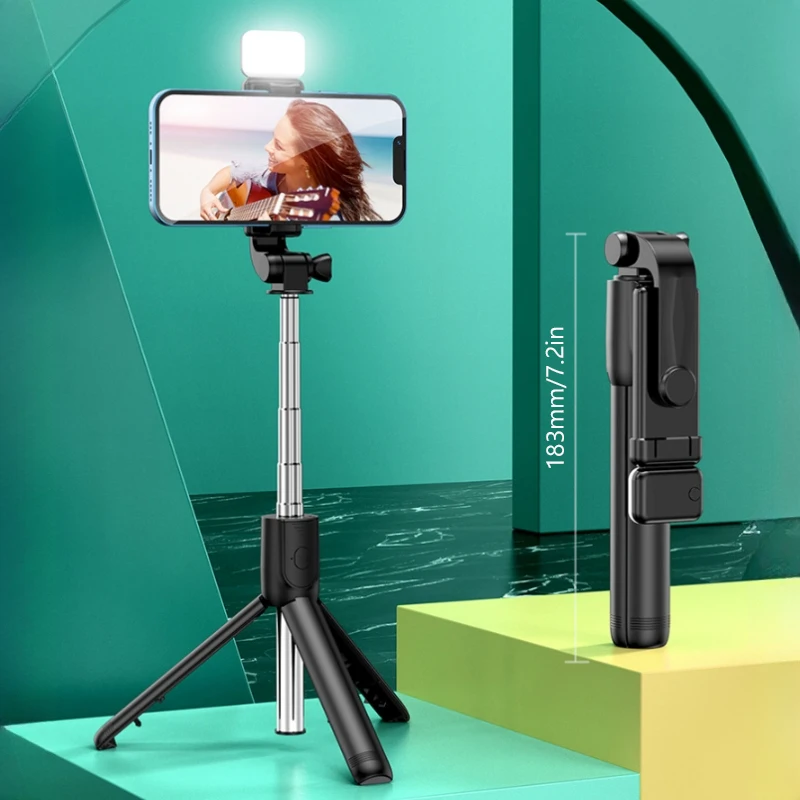 Tragbares All-in-One-Stativ für iPhone, Selfie-Stick mit Fülllicht, ausziehbarer Telefonständer für Tiktok Live BT-Fernbedienung