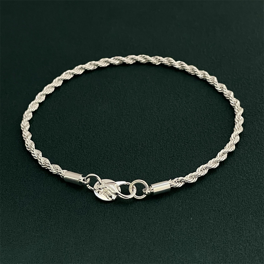 Pulseira de corda torcida galvanizada de 4mm, joias com pingente de moda masculina e feminina, joias brilhantes