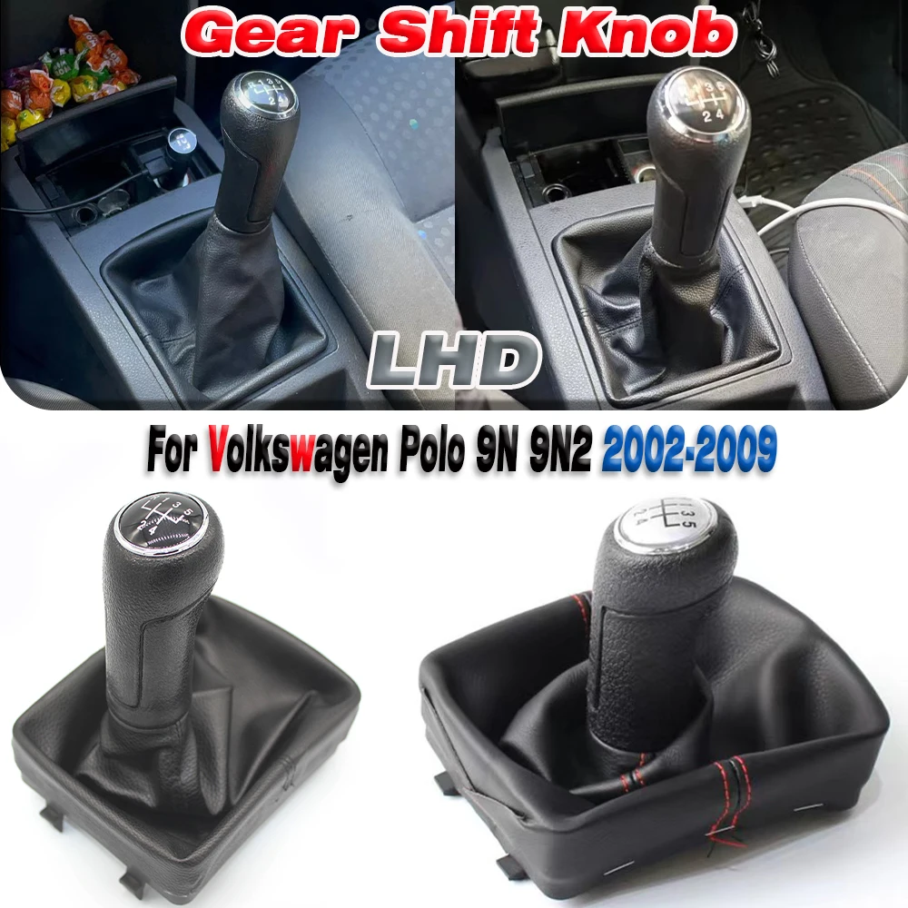 Perilla de palanca de cambios de 5 velocidades para Volkswagen VW Polo 9N 9N2 (2002-2009), palanca Manual de estilo de coche, polaina, cubierta de bota de cuero de repuesto