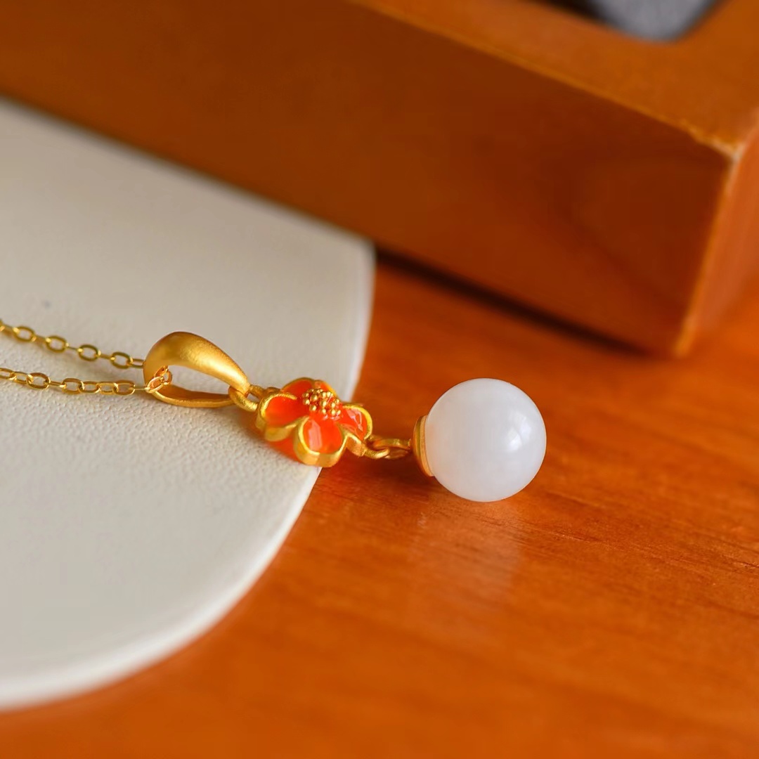 S925 Prata Incrustada Hetian Jade Esmalte Pingente para Mulheres, Colar de Pedra Natural, Cadeia Clavícula Elegante, Charme Jóias