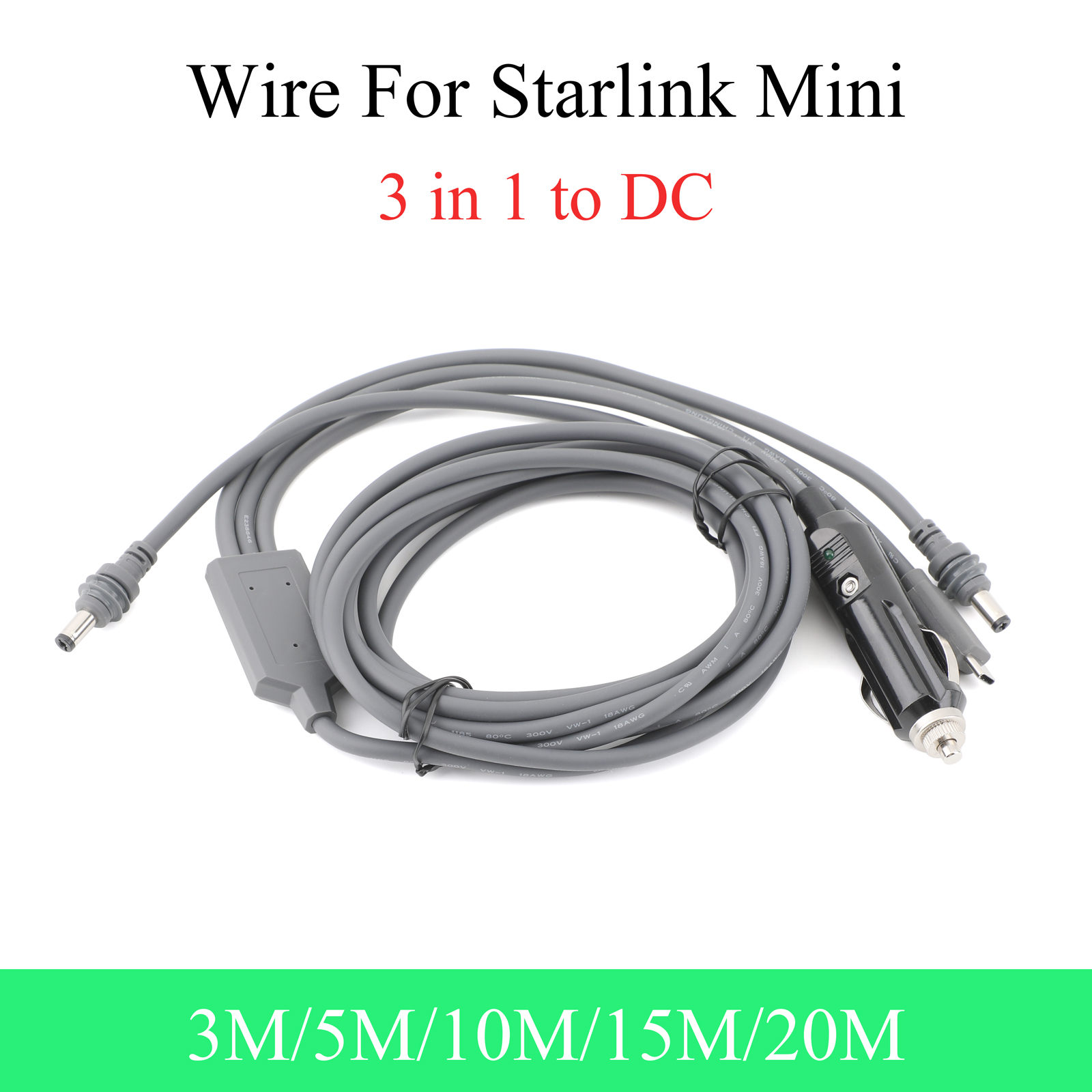 Für Starlink Mini 3-in-1-Autoladegerät/Typ-C/DC auf Mini-DC-Stromkabel für Starlink Mini