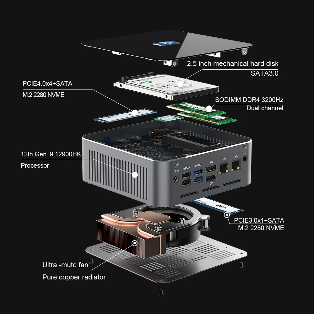 Intel NUC Mini PC Gamer i9 13900H Processor 32GB DDR5 Dual 2.5G Lan Windows 11 Pro Desktop Gaming Mini Computer 2.5" SSD WiFi6E