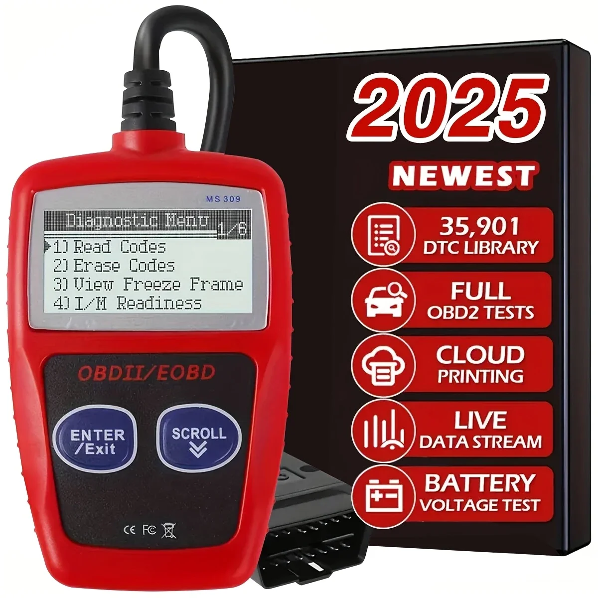 MS309 Autofoutcodelezer Nauwkeurige motordiagnostische scannertool Lees- en wisfoutcode OBD2-scanner 16-pins universele versie
