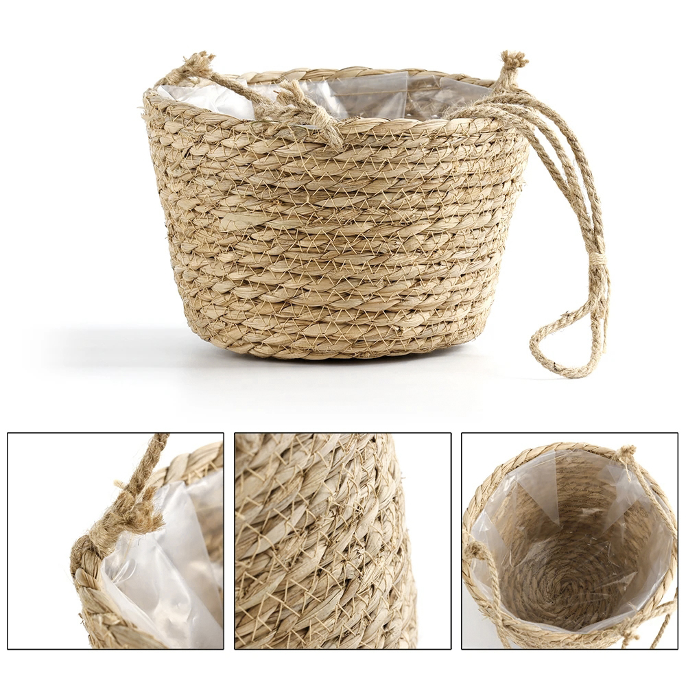 1PC Straw Hanging Basket Planter Twine Woven Flower Basket Rattan Basket Hanging Orchid Pot Pot Hanging Basin
