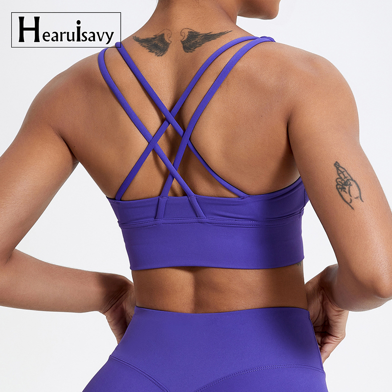 Sujetador deportivo de realce para mujer, Top de gimnasio, ropa de Yoga con espalda cruzada, Top corto para correr y Fitness, sujetador de entrenamiento a prueba de golpes