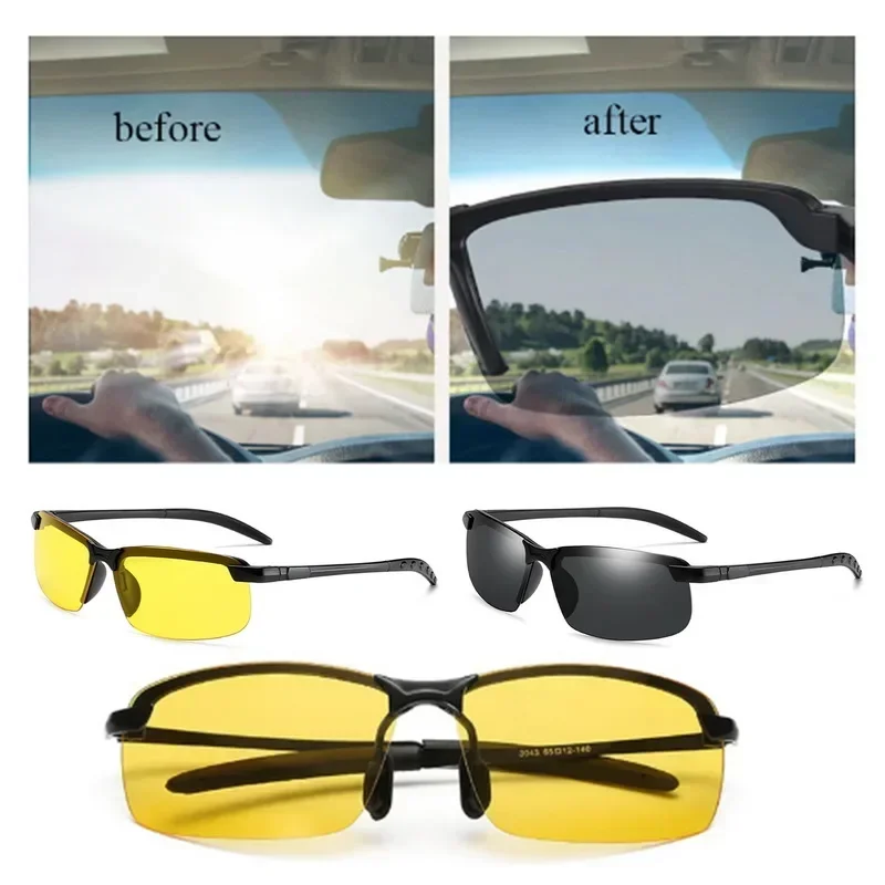 Gafas de visión nocturna antideslumbrantes para conducir, gafas de sol polarizadas de medio marco para hombre, gafas de día y de noche UV400 para exteriores