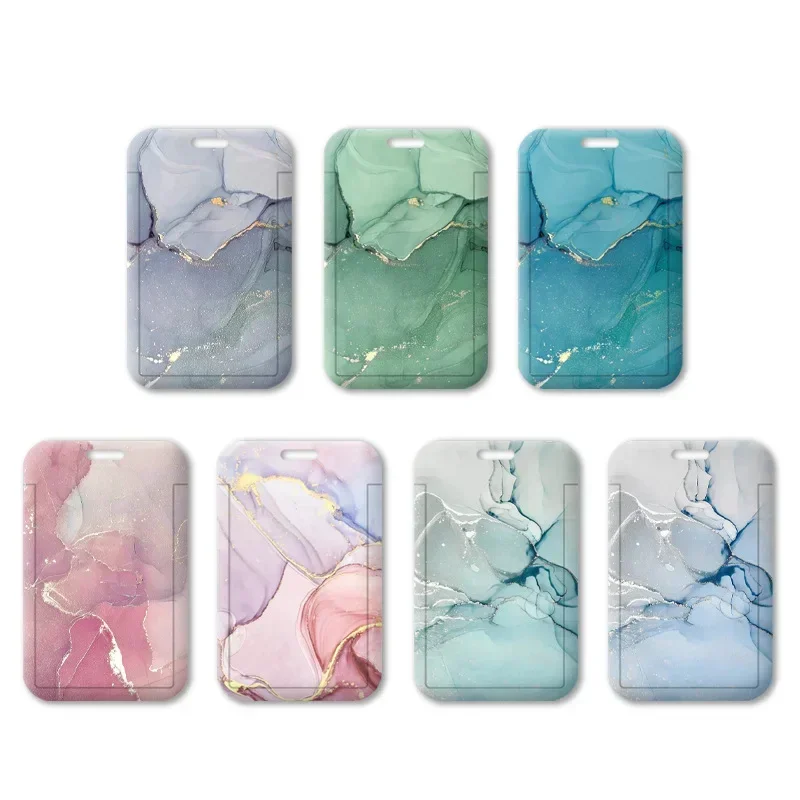 Marble Color Card Holder Case Creative Student ID Bus Card Holder with Keychain Lanyard Office Worker Card Protector