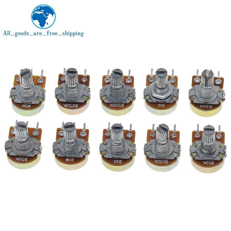 TZT WH148 Linear Potentiometer 15mm Shaft With Nuts And Washers 3pin WH148 B1K B2K B5K B10K B20K B50K B100K B250K B500K B1M
