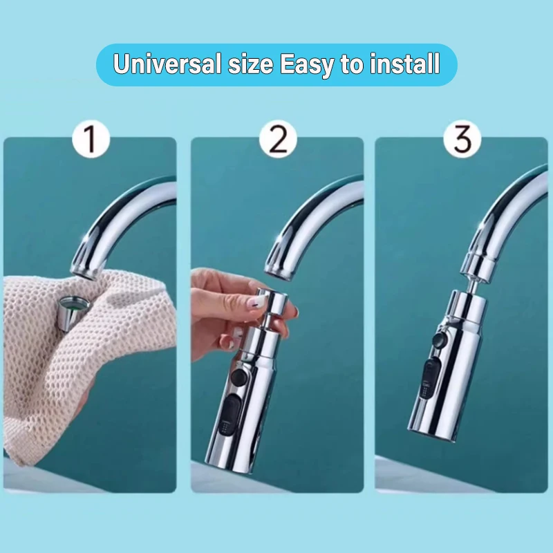 3 modi Keukenkraanverlenger Stimulerende spatpreventie 360 °   Draaibare kraan Water Saver Home Uitgebreide douchesproeifilter