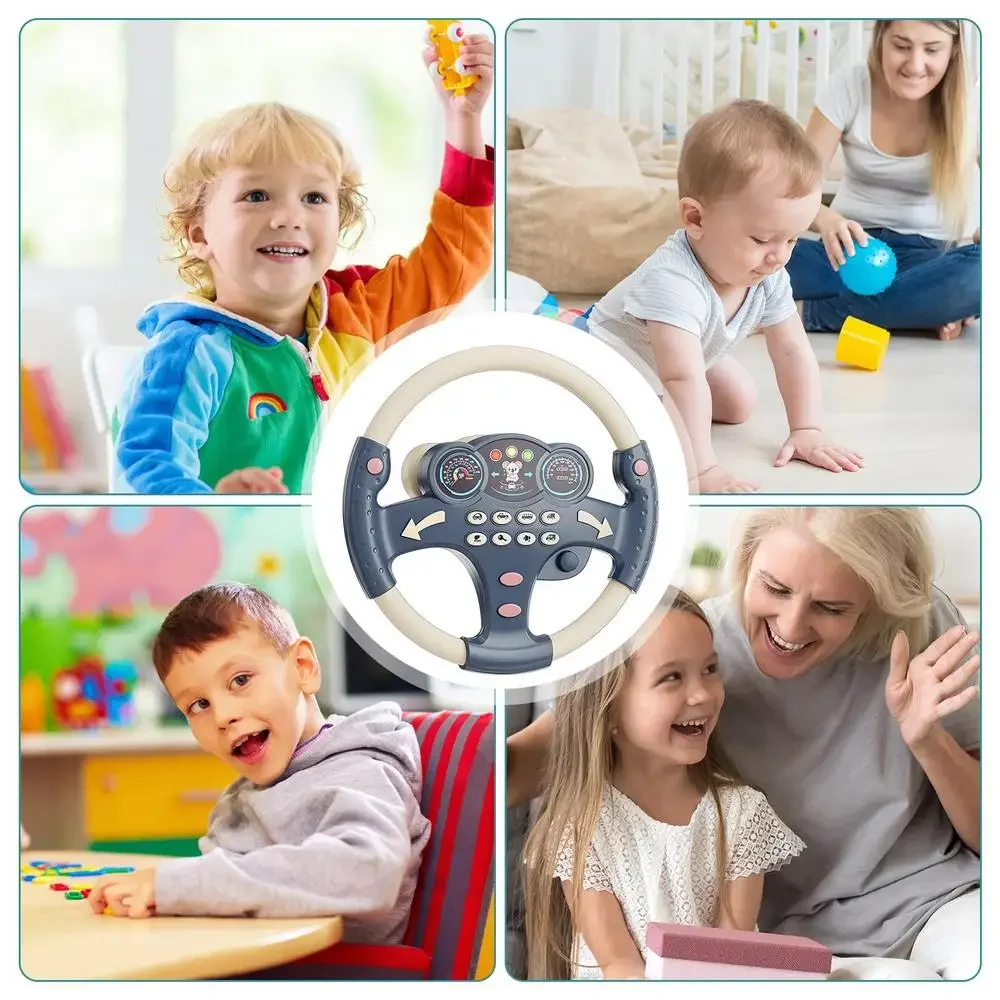 เด็กจําลองพวงมาลัยของเล่นขับรถไฟฟ้าเสียงเพลงของเล่นการศึกษา Copilots รถเข็นเด็กของเล่นของเล่นเด็ก