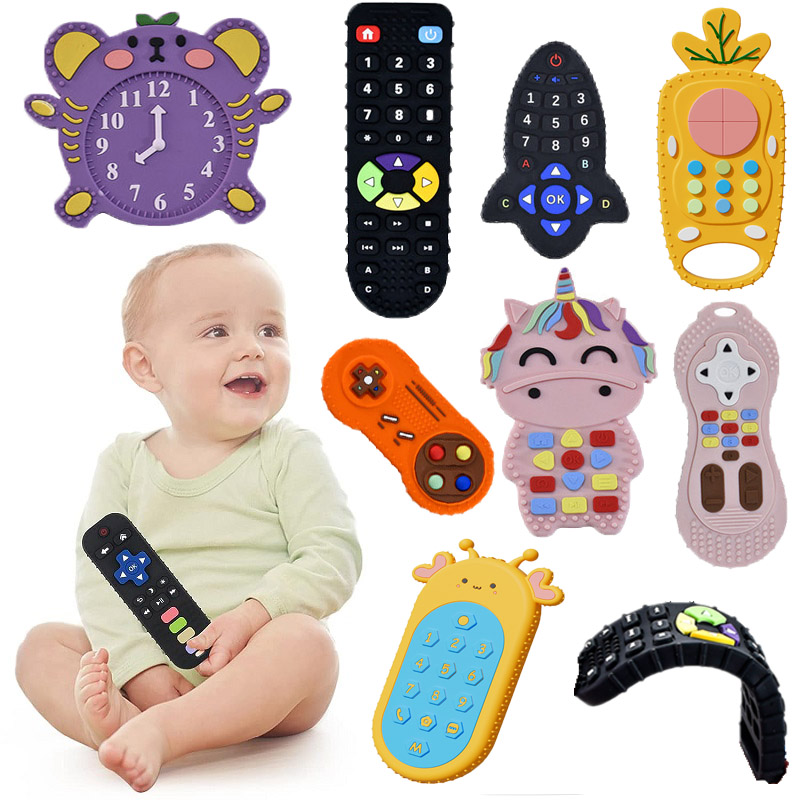 Juguetes de dentición de silicona para bebés, mordedor para masticar con Control remoto, juguetes para bebés de 0 a 12 meses, juguetes de desarrollo sensorial para recién nacidos
