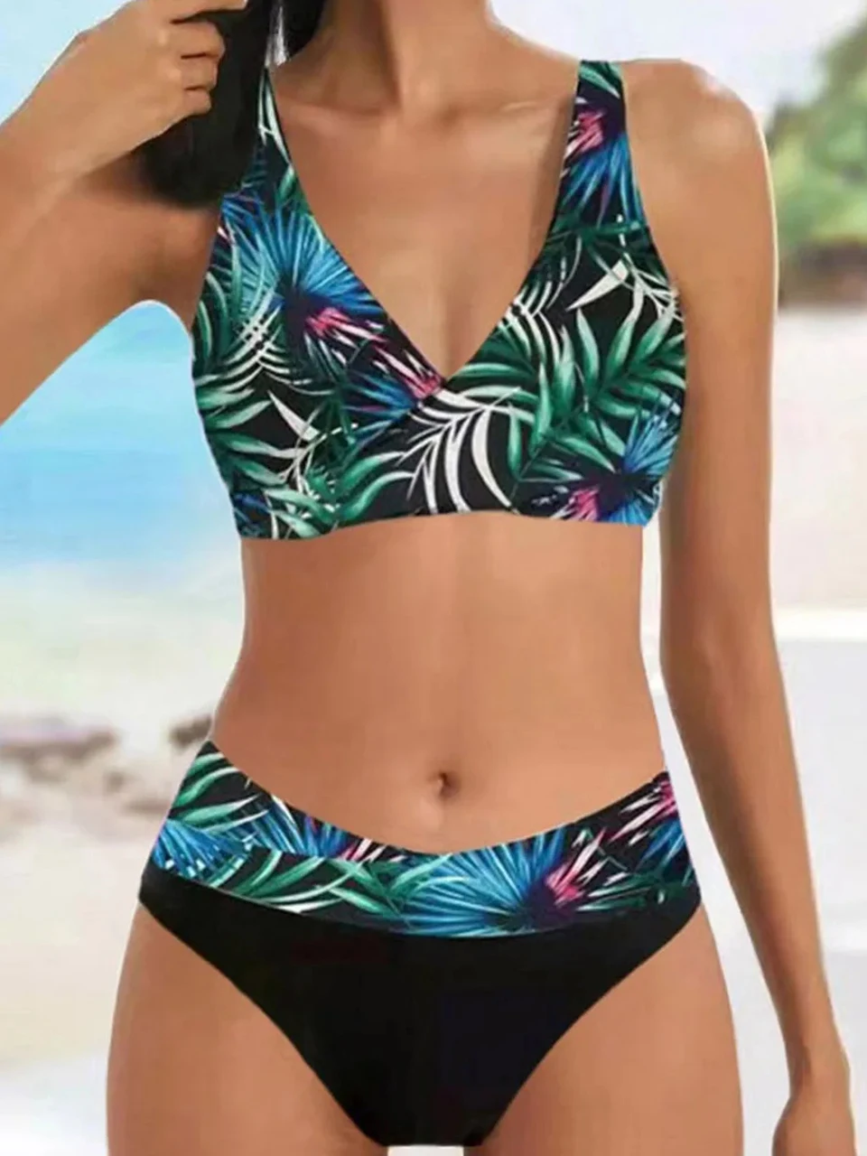 Col en V Bikini ensemble 2024 femmes rayure imprimé maillots de bain mosaïque été maillots de bain maillot de bain femme baigneurs maillot de bain 2XL