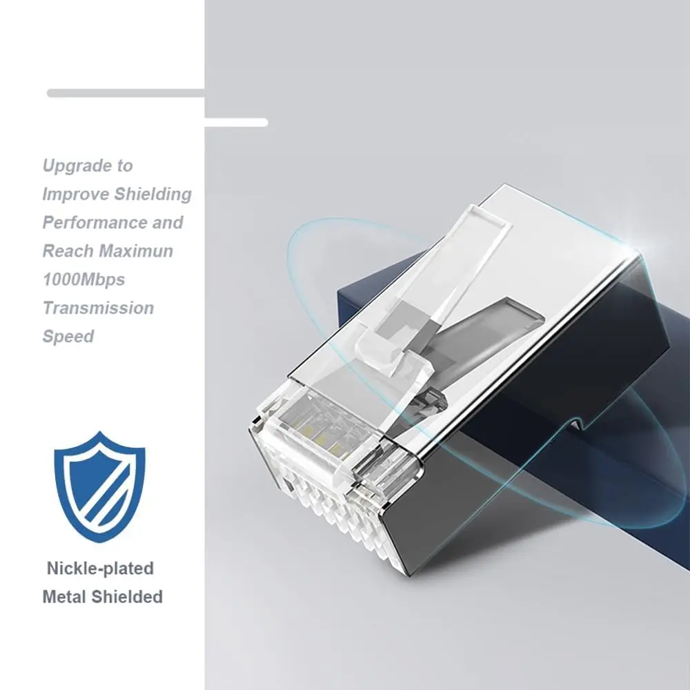 ZOERAX 50/100pcs Shielded RJ45 CAT5 CAT6 Pass Through Connectors 1.1mm Hole Modular Plug Gold Plated 3 Prong 8P8C Ethernet Ends