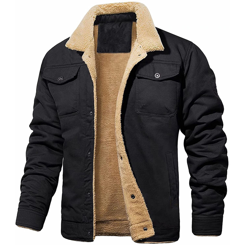 2025, neue Herren-Winter-Casual-Fleecejacke, einfarbig, warme, nicht elastische Revers-Knopfjacke, geeignet für den täglichen Pendelverkehr im Freien