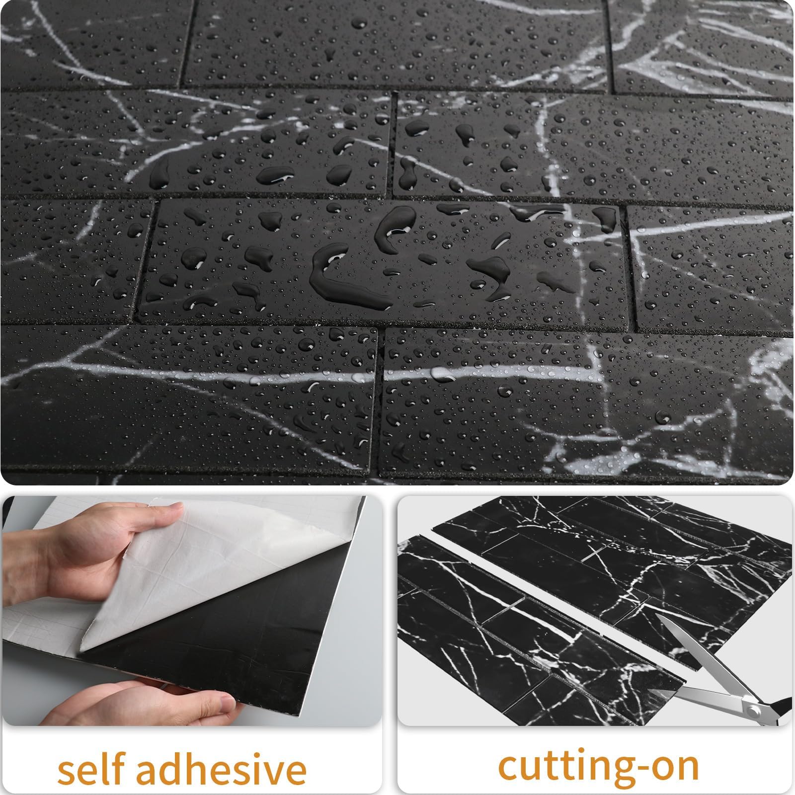 Backsplash Peel and Stick, Back Splashes Black 20 Pieces PET Subway Tile, 3D Wall Panels for Kitchen, Bedroom, Stairs