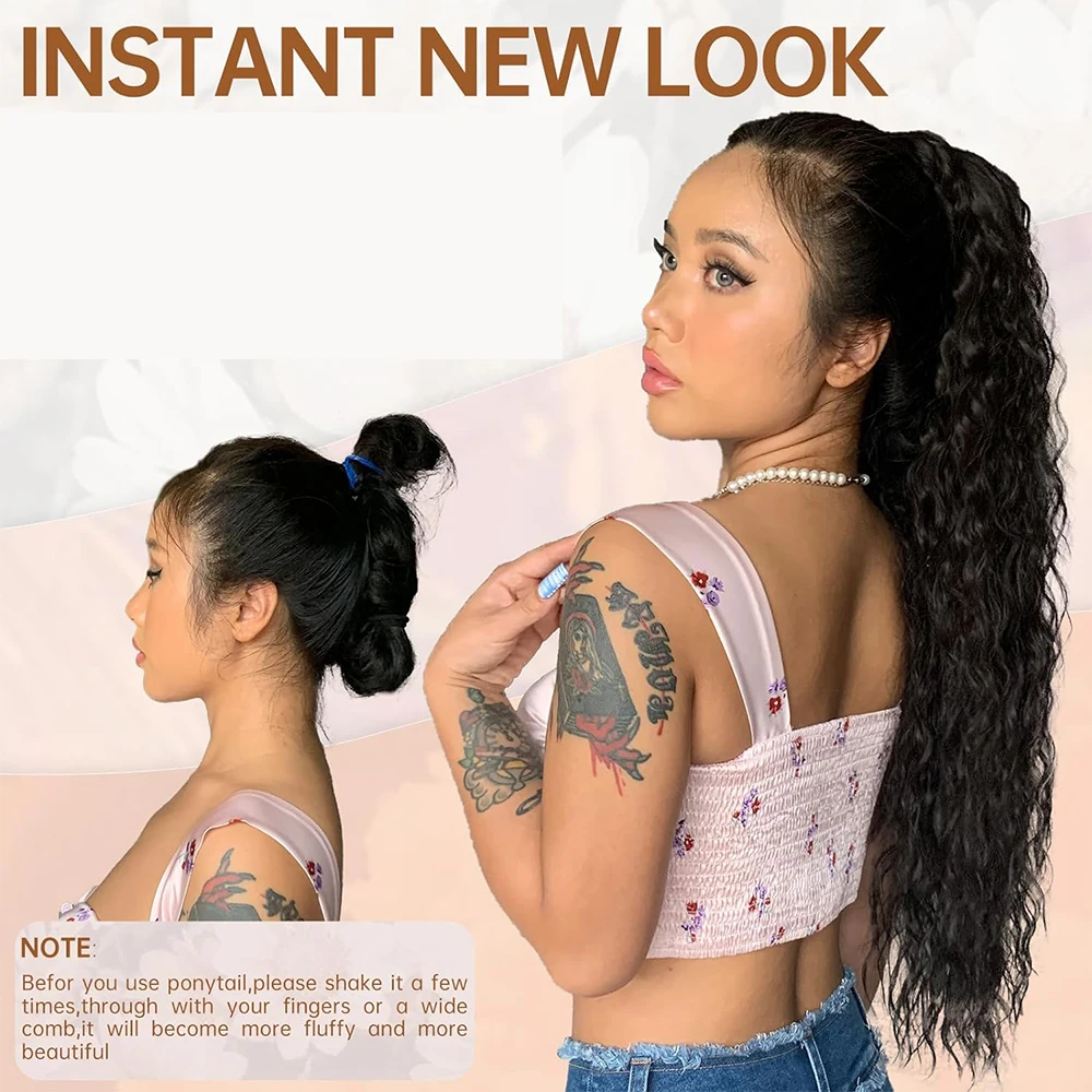 ผมหางม้าขยาย 30 นิ้วยาวพิเศษ Drawstring Wavy Curly Ponytails สีดําสีน้ําตาลเส้นใยสังเคราะห์ผมปลอมชิ้นสําหรับผู้หญิง