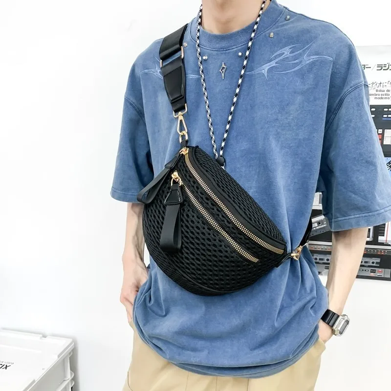 Bolsa Transversal Casual de ande Capacidade Estilo Street para Homens, Bolsa Simples e Moderna de Ombro Único em Forma de D...