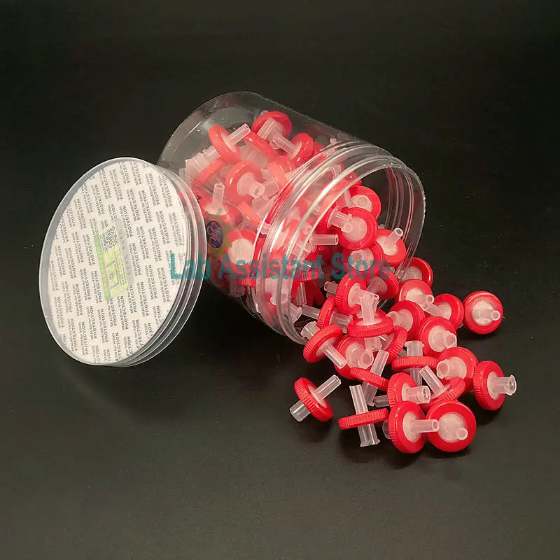 100 ชิ้น/กล่องห้องปฏิบัติการทิ้งเข็มฉีดยากรองไนลอนน้ําอินทรีย์ระบบ PTFE 13/25 มม.0.22um 0.45um
