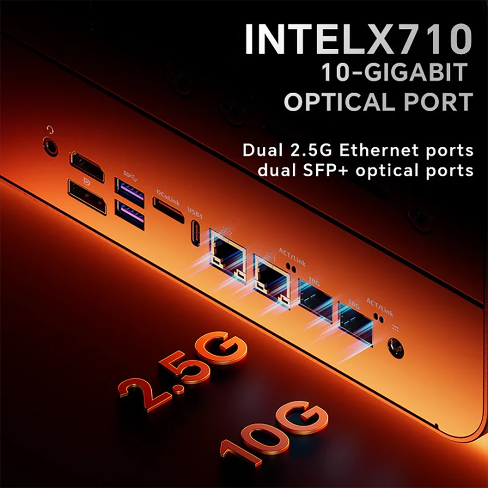 아우스타 WTR MAX NAS 미니 PC 11베이 Ryzen 7 Pro 8845HS 6개의 3.5인치 HDD + 5개의 M.2 SSD NAS 듀얼 10G 포트 가정/사무실 스토리지 서버용