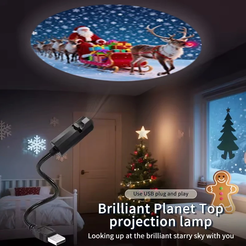 Obrotowa lampka nocna LED USB Projektor Świąteczny Projektor Scen z Możliwością Przełączania Wzorów do Dekoracji Świątecznych na Suficie