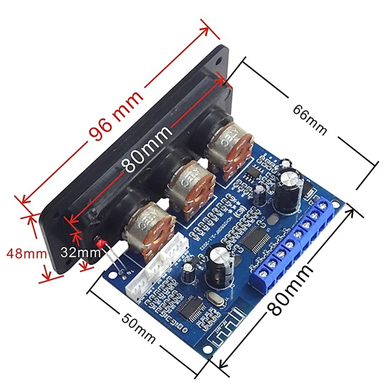 クラスDデジタルパワーアンプボード、2.1チャンネル、オーディオケーブル、2x25w、50w、bt5.0、サブウーファー、dc 12-20v
