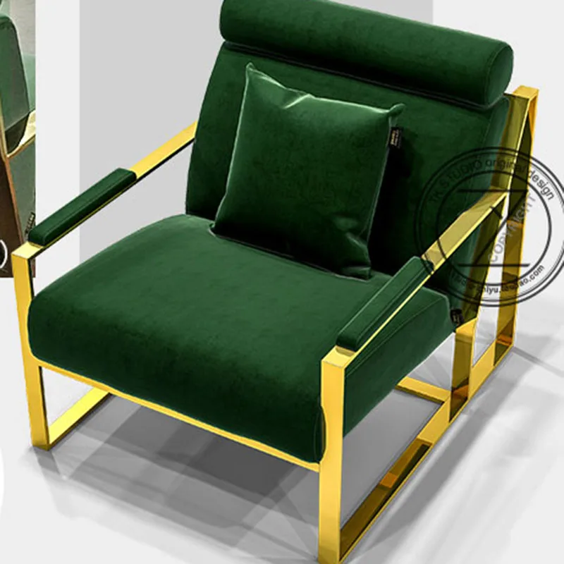 Moderne minimalist ische goldene Edelstahl Lounge Chair Modell Zimmer Designer Samt Stoff einzelne kleine Sofa