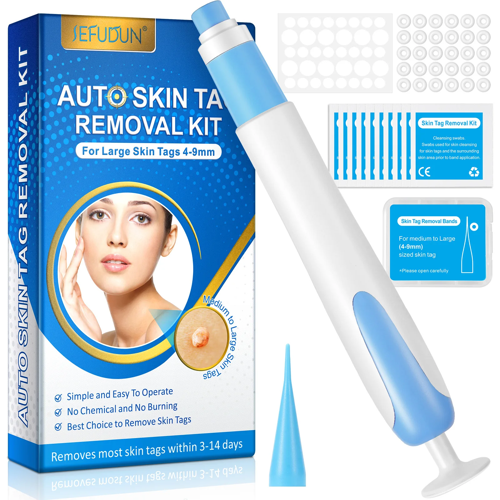 Kit de eliminación automática de etiquetas de piel de gran tamaño para etiquetas de piel grandes de 4-9mm con hisopos de limpieza herramienta de cuidado de la piel facial para uso doméstico
