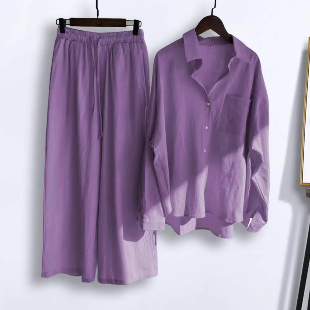 Conjunto de 2 unidades de Tops y pantalones elegantes para mujer, conjunto de traje de Color sólido para mujer, conjunto de traje transpirable de cintura alta con cordón