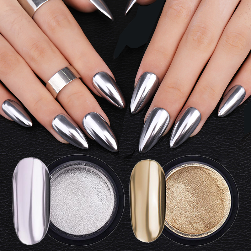 Vàng Tráng Gương Bạc Bột Móng Tay Nghệ Thuật Long Lanh Hoa Hồng Vàng Champange UV Gel Polish Chrome Bụi Hiệu Ứng Ánh Kim Loại Sắc Tố Trang Trí
