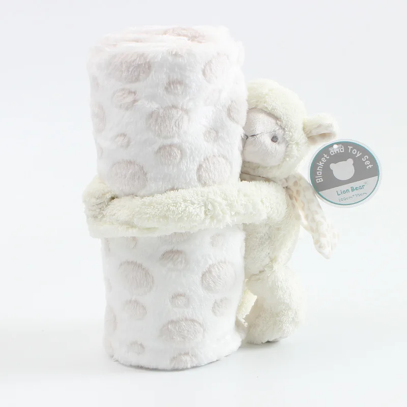2 Piece Plush Baby Flannel Blanket & Stuffed Animal Gift Set Pink Bunny Newborn Baby Sleeping Blankets